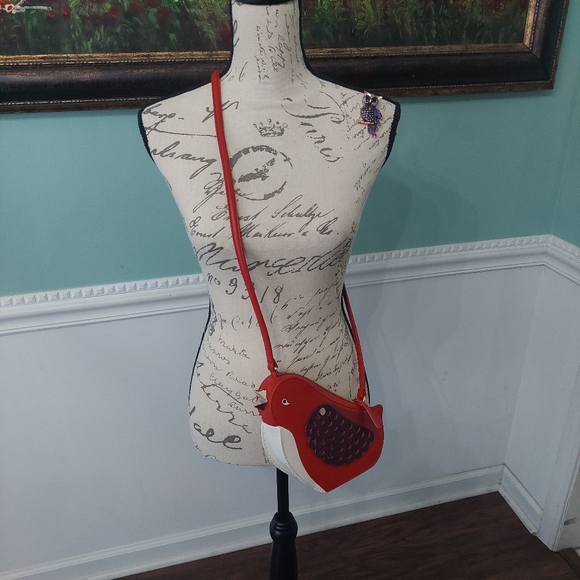 Kate Spade Bird Crossbody Red Robin leather Ooh LaLa Bird& keyring retail $489 - Picture 9 of 11